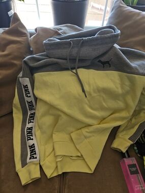 PINK Victoria's Secret Two-Tone Gray and Light Yellow Pullover Hoodie